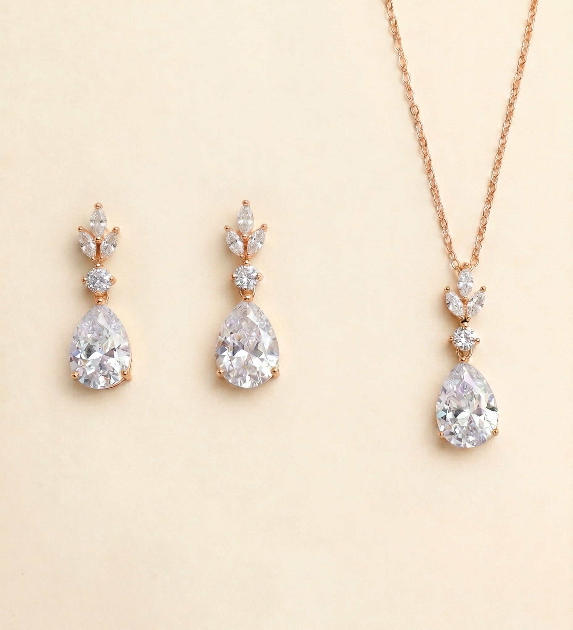 Dangle Drop Bridal Jewelry Set – CZ Teardrop Necklace & Earrings Set