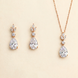 Dangle Drop Bridesmaid Jewelry Set – Teardrop Cubic Zirconia Bridal Necklace and Earrings