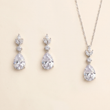 Dangle Drop Bridal Jewelry Set – CZ Teardrop Necklace & Earrings Set
