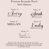 a collection of text styles and names, likely representing different styles of bridesmaid dresses or bridesmaid titles.