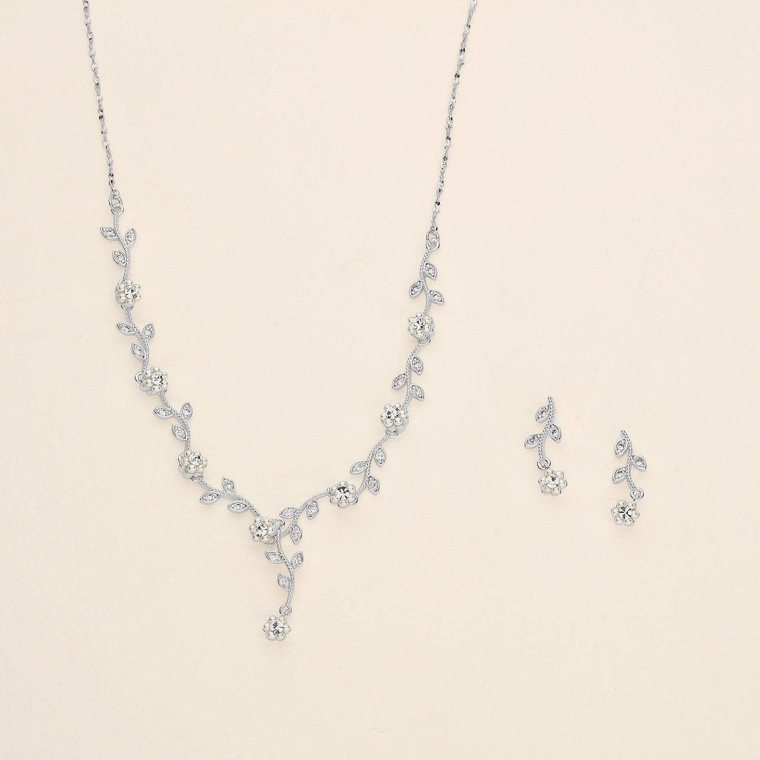 Pearl Flower Bridal Jewelry Set – Crystal Vine Necklace & Earrings Wedding Set