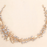 Elianna Hair Vine – Crystal Bridal Headpiece Leaf Wedding Hair Vine Ribbon Headband