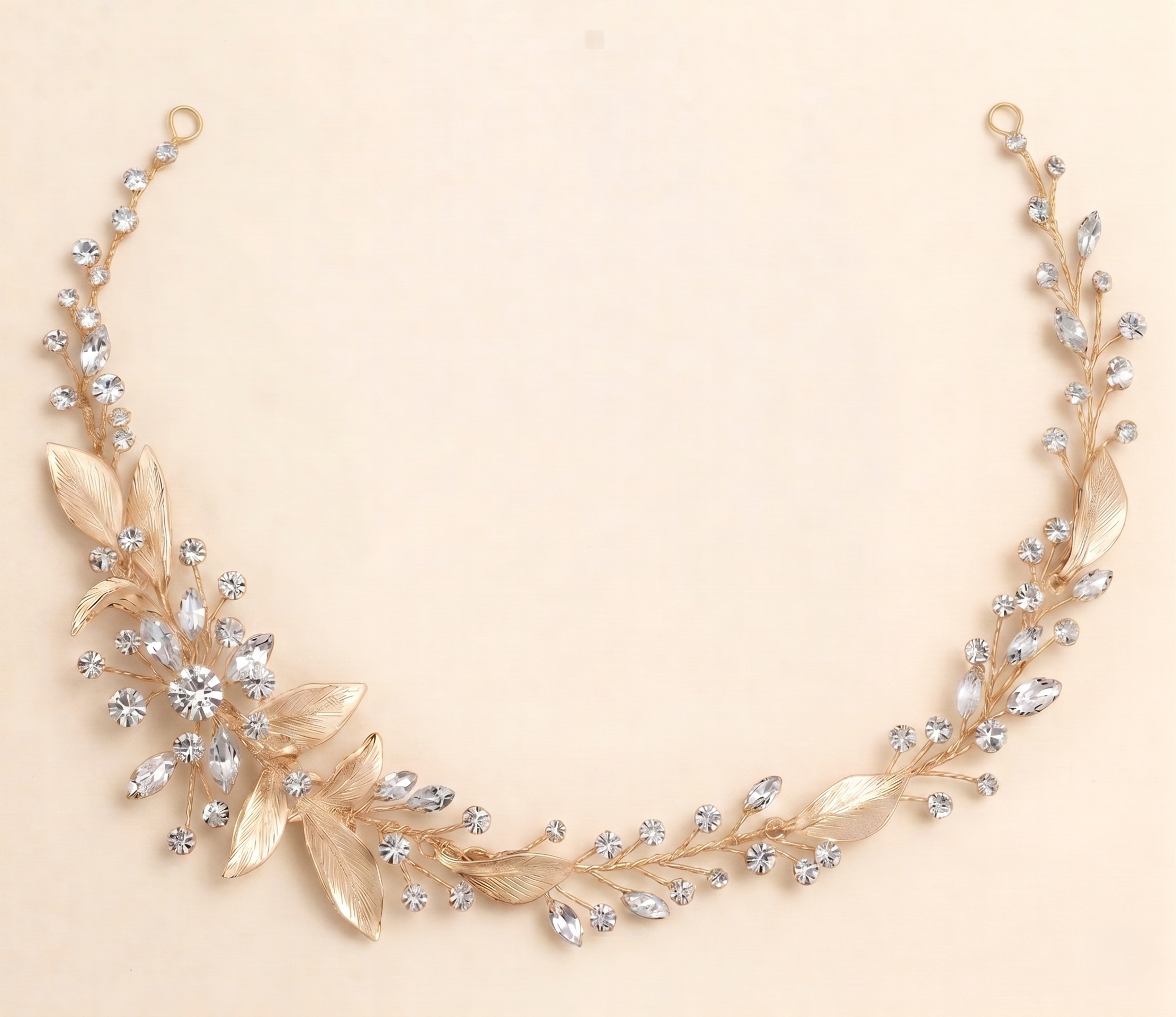 Elianna Hair Vine – Crystal Bridal Headpiece Leaf Wedding Hair Vine Ribbon Headband