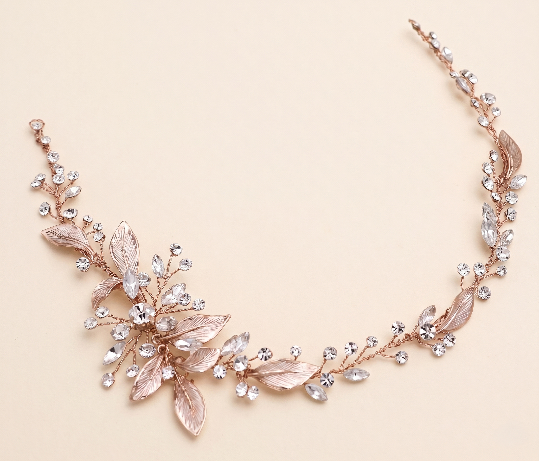 Elianna Hair Vine – Crystal Bridal Headpiece Leaf Wedding Hair Vine Ribbon Headband