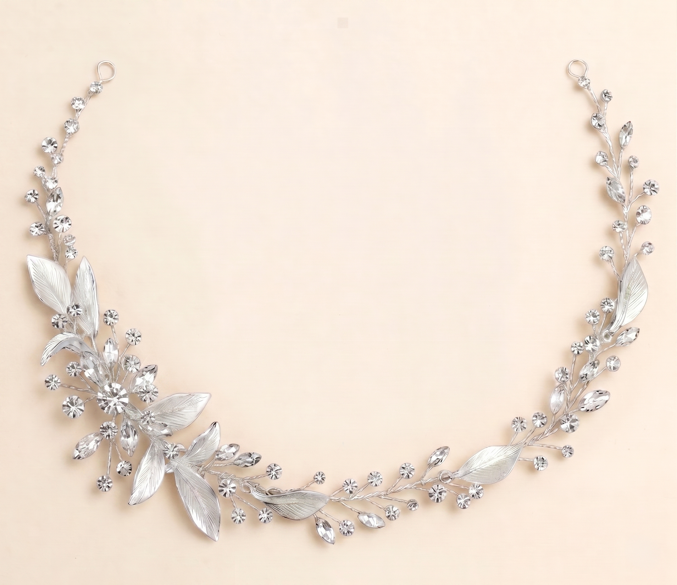 Elianna Hair Vine – Crystal Bridal Headpiece Leaf Wedding Hair Vine Ribbon Headband