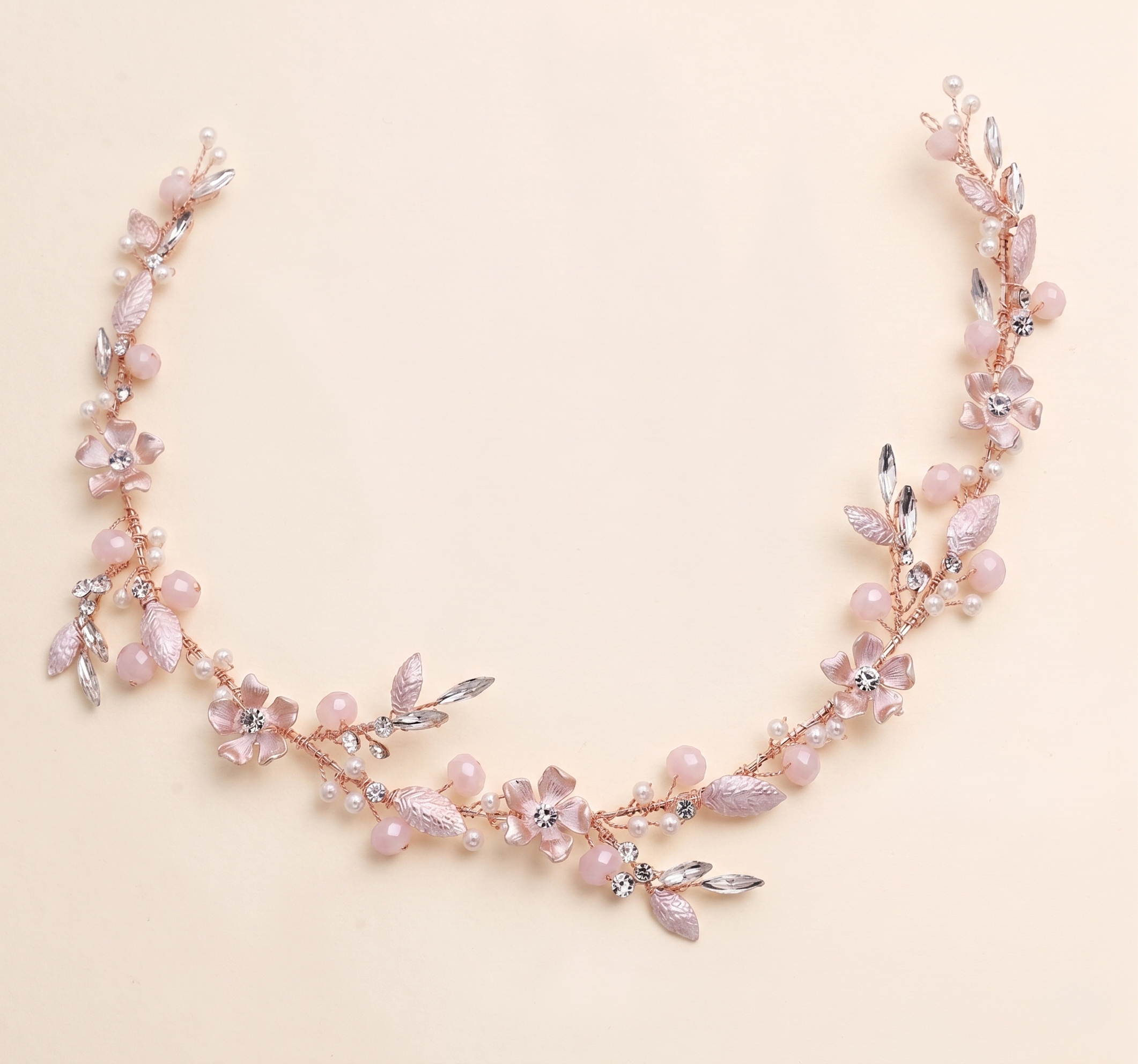 Emma Floral Hair Vine – Blush Pink Bridal Headpiece Crystal Wedding Hair Vine Headband