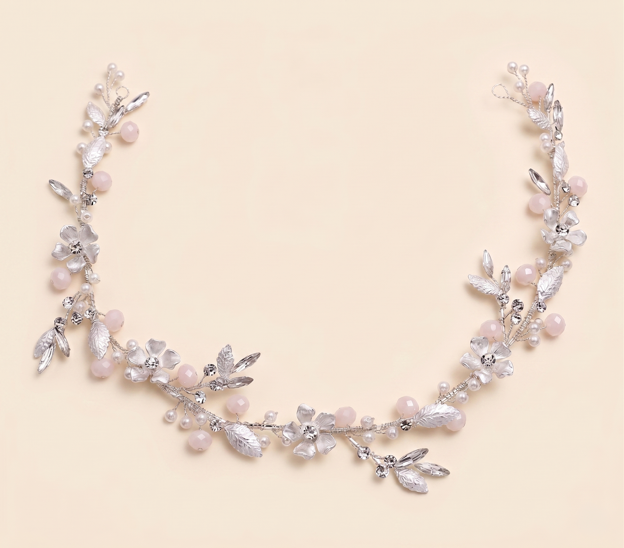 Emma Floral Hair Vine – Blush Pink Bridal Headpiece Crystal Wedding Hair Vine Headband