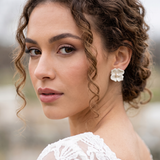 Erica Handmade Clay Flower Clip-On Bridal Earrings with Freshwater Pearls