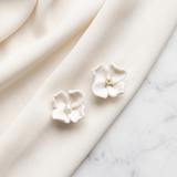 Erica Handmade Clay Flower Clip-On Bridal Earrings with Freshwater Pearls