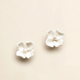 Erica Handmade Clay Flower Clip-On Bridal Earrings with Freshwater Pearls