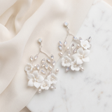 Eva Floral Bridal Statement Earrings - White Opal Wedding Earrings
