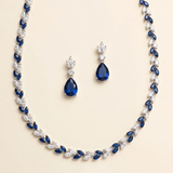 Evelyn Sapphire Blue Jewelry Set – Blue & Clear CZ Bridal Necklace & Earrings Set