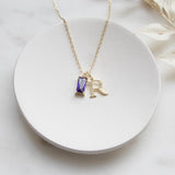 Birthstone Necklace – Dainty Gold Initial Gemstone Jewelry | Personalized Gift