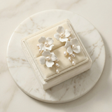 Floral Clay Flower Bridal Earrings with Freshwater Pearls - Silver Wedding Earrings