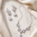 Genevieve CZ Jewelry Set – Silver Pear Drop Bridal Necklace & Earrings Set