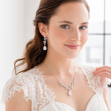 Genevieve CZ Jewelry Set – Silver Pear Drop Bridal Necklace & Earrings Set