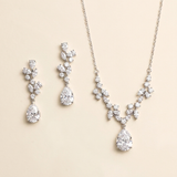 Genevieve CZ Jewelry Set – Silver Pear Drop Bridal Necklace & Earrings Set