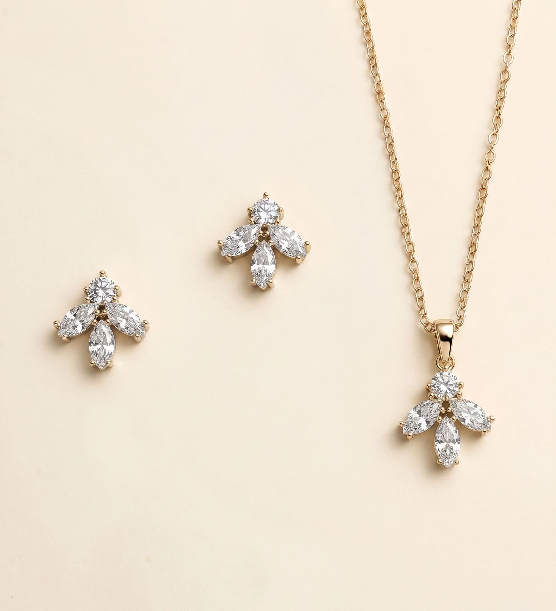Gianna Minimalist Bridal Jewelry Set - CZ Wedding Necklace & Earrings