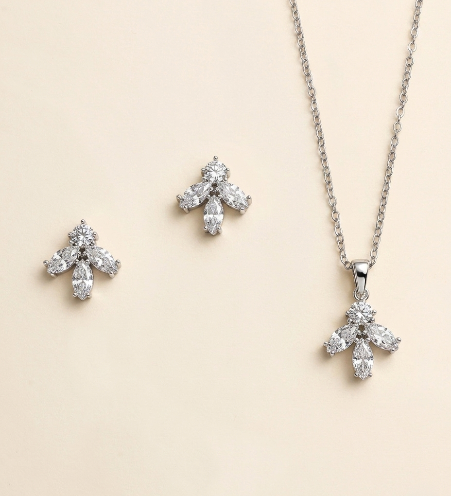 Gianna Bridesmaid Jewelry Set – Marquise Cubic Zirconia Bridal Necklace & Earrings, Wedding Jewelry Gift
