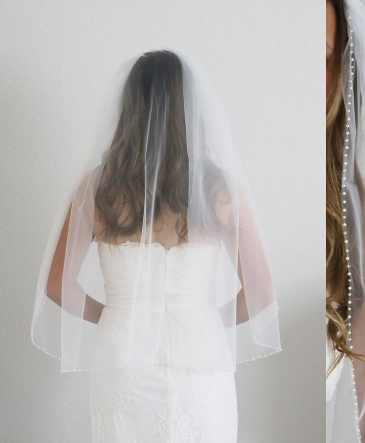 Simple Pearl Beaded Wedding Veil