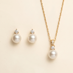 Jennifer gold pearl stud earrings and crystal pearl pendant necklace two-piece jewelry set