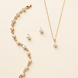 Jennifer Pearl Bridal Jewelry Set – CZ & Pearl Necklace & Stud Earrings