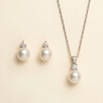 Jennifer silver pearl and cubic zirconia earrings and necklace two-piece set