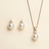 Jennifer silver pearl and cubic zirconia earrings and necklace two-piece set