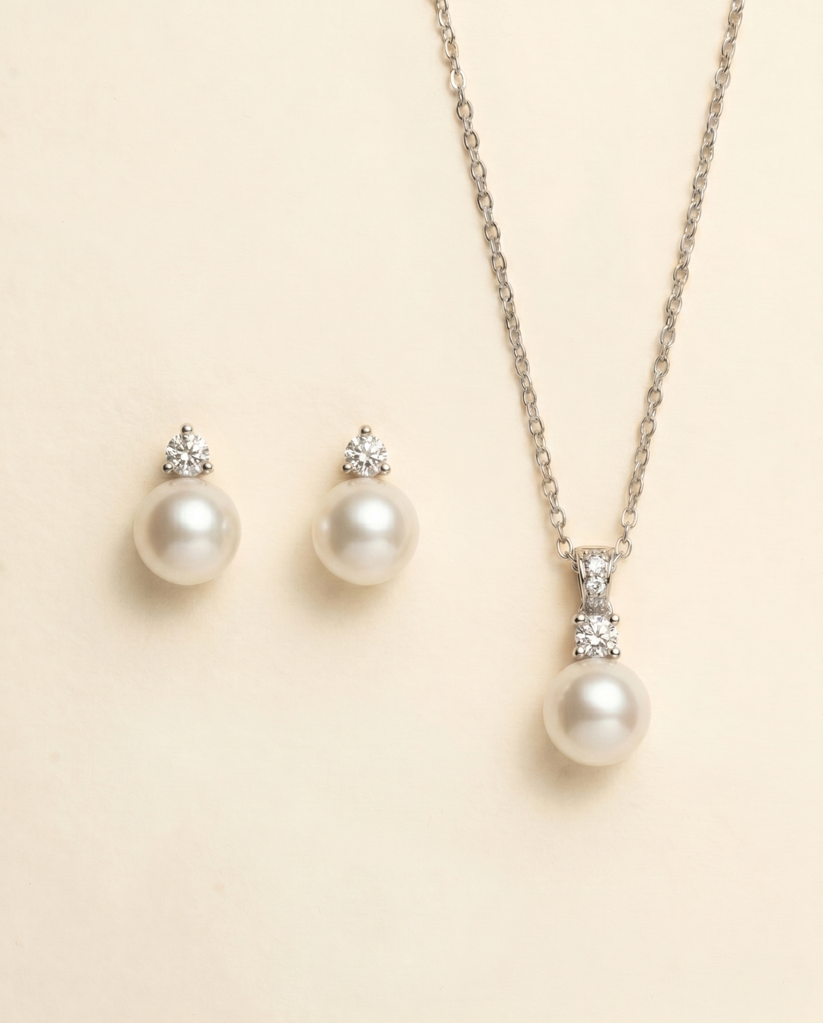 Jennifer silver pearl and cubic zirconia earrings and necklace two-piece set