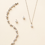 Jennifer Pearl Bridal Jewelry Set – CZ & Pearl Necklace & Stud Earrings