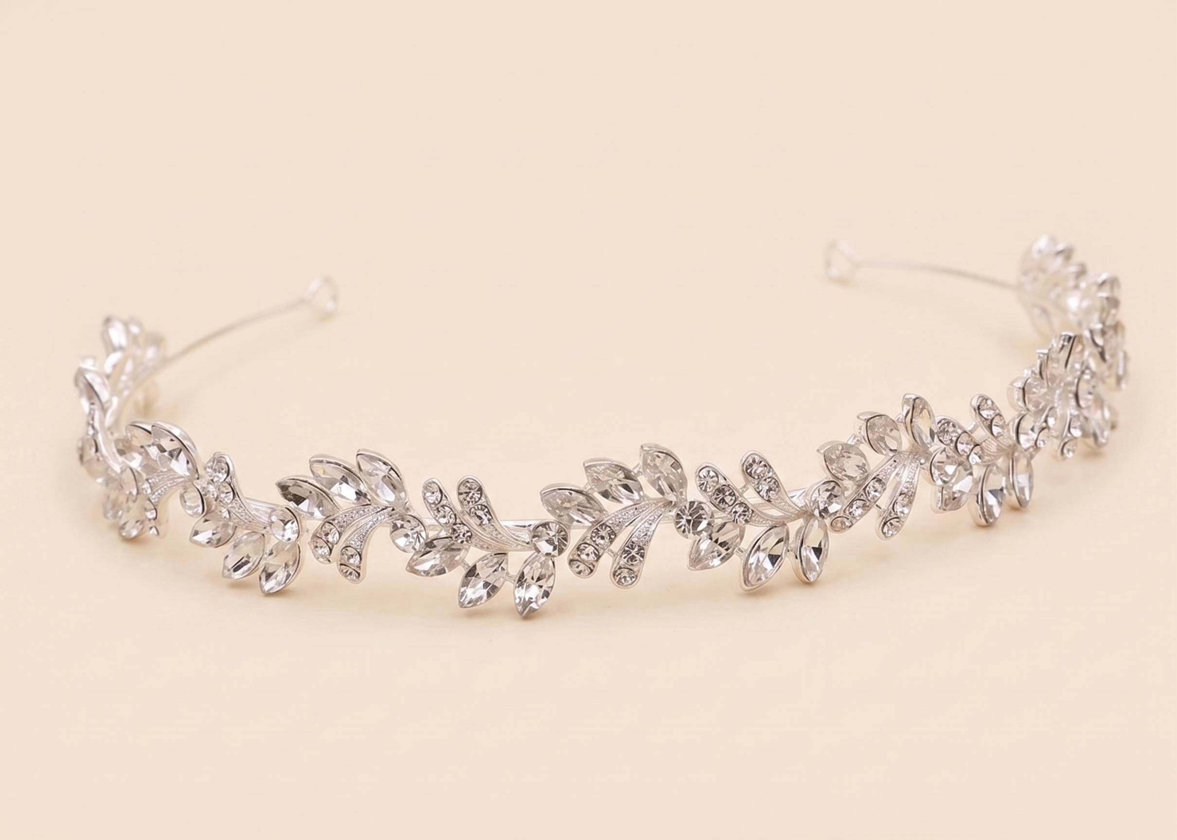 Jessica Crystal Headband – Bridal Rhinestone Headband Wedding Leaf Tiara Hair Accessory