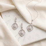 Joslyn Jewelry Set - Silver Cubic Zirconia Bridal Necklace and Earrings