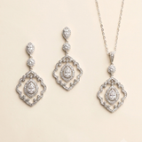 Joslyn Jewelry Set - Silver Cubic Zirconia Bridal Necklace and Earrings