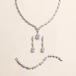 Kasey silver necklace, matching drop earrings and round-and-pear bracelet three-piece set