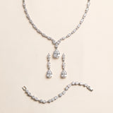 Kasey silver necklace, matching drop earrings and round-and-pear bracelet three-piece set