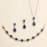Kensley Sapphire Gold Jewelry Set – Blue CZ Bridal Necklace Earrings & Bracelet Set