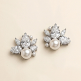 Kim Pearl Stud Bridal Earrings – Cubic Zirconia & Ivory Pearl Wedding Stud Earrings
