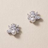 Kim Pearl Stud Bridal Earrings – Cubic Zirconia & Ivory Pearl Wedding Stud Earrings