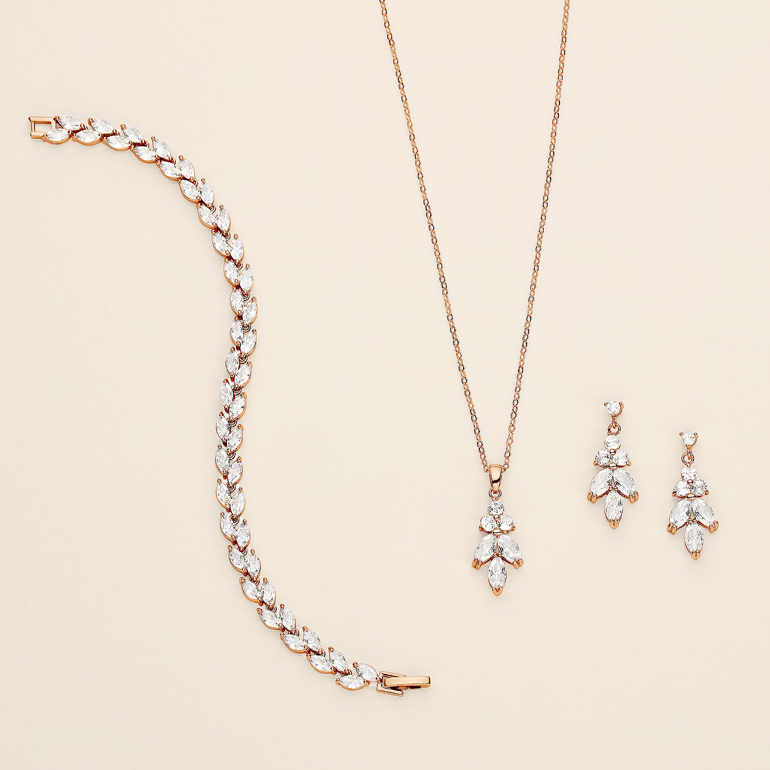 Leaf Drop Bridesmaid Jewelry Set – Marquise Cubic Zirconia Bridal Necklace & Earrings, Wedding Jewelry Gift