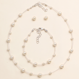 Mackenzie Pearl Flower Girl Jewelry Set – Floating Pearl Necklace & Stud Earrings