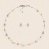 Mackenzie Pearl Flower Girl Jewelry Set – Floating Pearl Necklace & Stud Earrings
