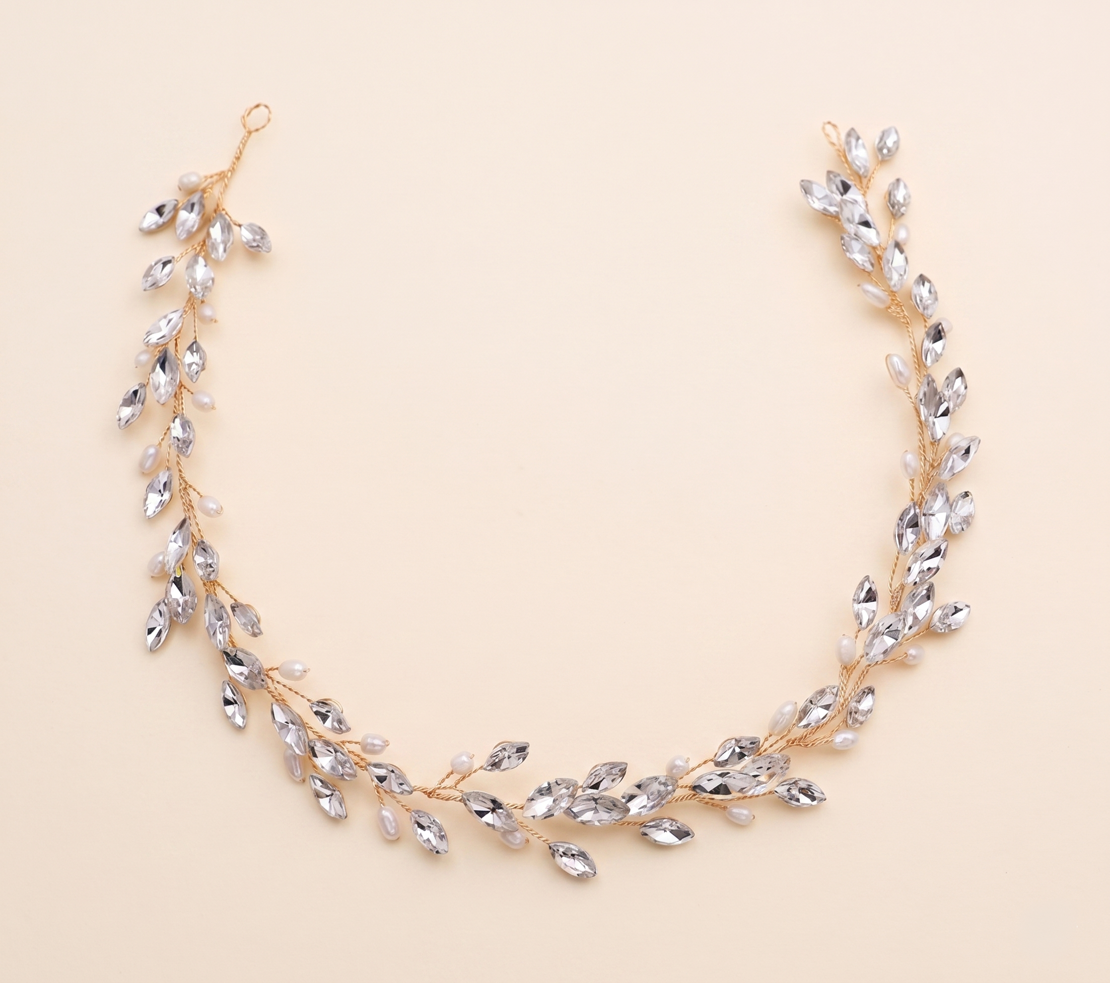 Marcella Pearl Hair Vine – Crystal Bridal Headpiece Wedding Hair Vine Pearl Ribbon Headband