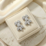 Meghan Rehearsal Dinner Earrings – Silver CZ Floral Stud Earrings