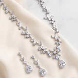 Nala Jewelry Set - Silver Floral Cubic Zirconia Bridal Necklace and Earrings