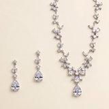 Nala Jewelry Set - Silver Floral Cubic Zirconia Bridal Necklace and Earrings
