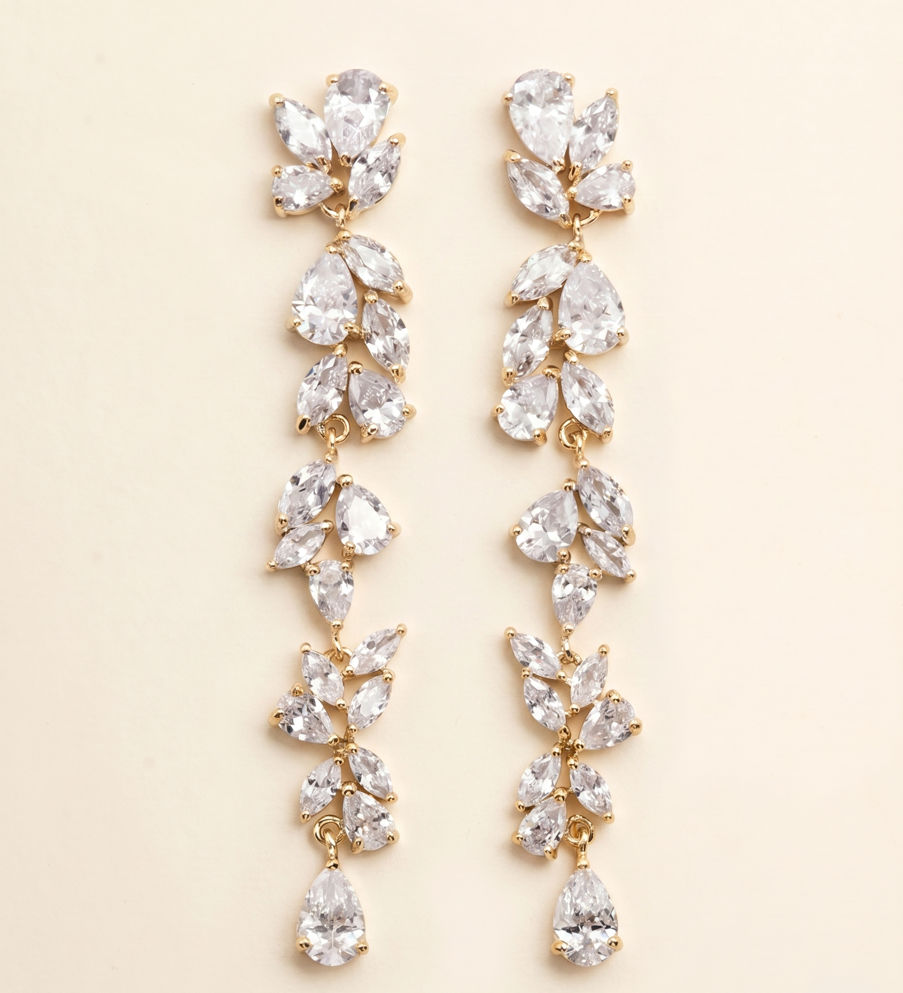 Nala Dramatic Long Earrings – Cubic Zirconia Bridal Drop Earrings Statement Wedding Earrings