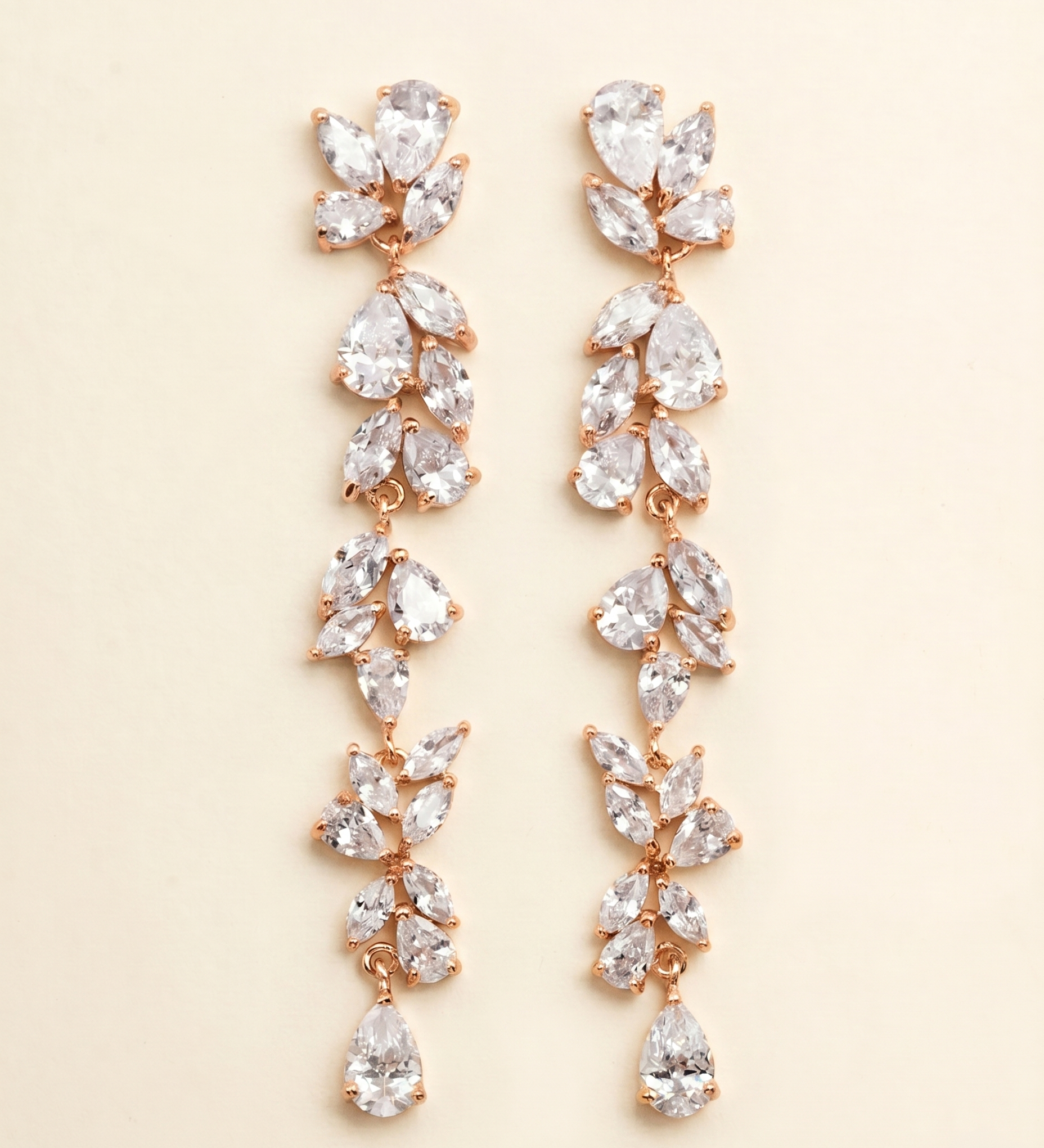 Nala Dramatic Long Earrings – Cubic Zirconia Bridal Drop Earrings Statement Wedding Earrings