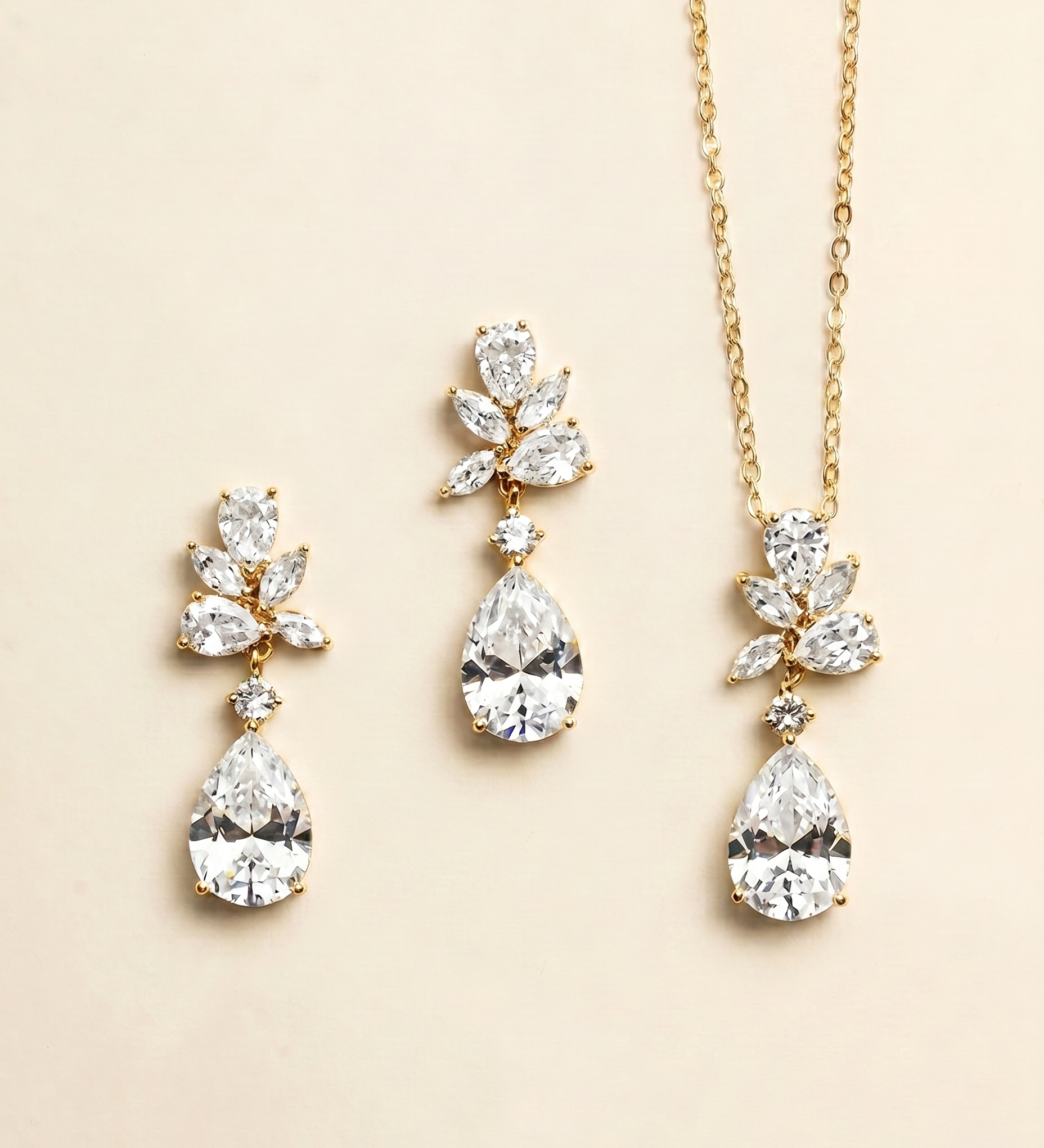 Natalia Jewelry Set – Floral CZ Bridal Necklace and Earrings Set