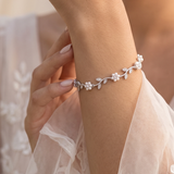 Pearl Flowers Bridal Bracelet - Silver Crystal & White Pearl Wedding Bracelet