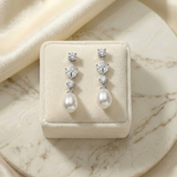 Penelope Pearl Bridal Earrings – CZ Pearl Drop Wedding Earrings